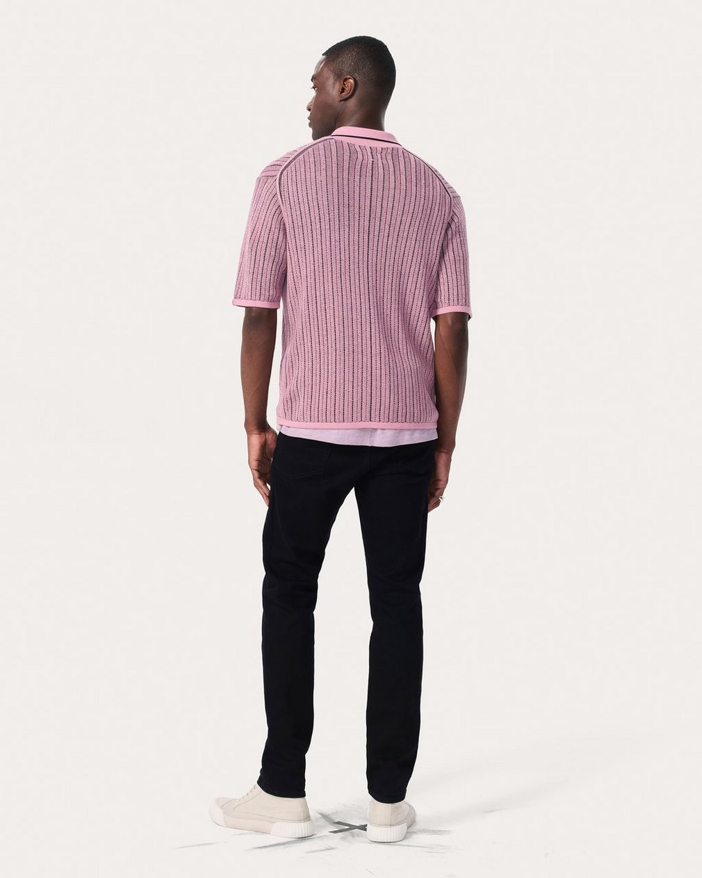 Harvey Striped Knit Polo Shirt Grape - Image 6