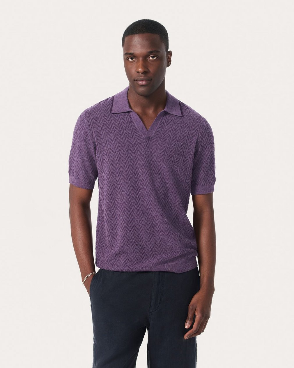 Zuma Herringbone Knit Polo Shirt Washed Violet - Image 2