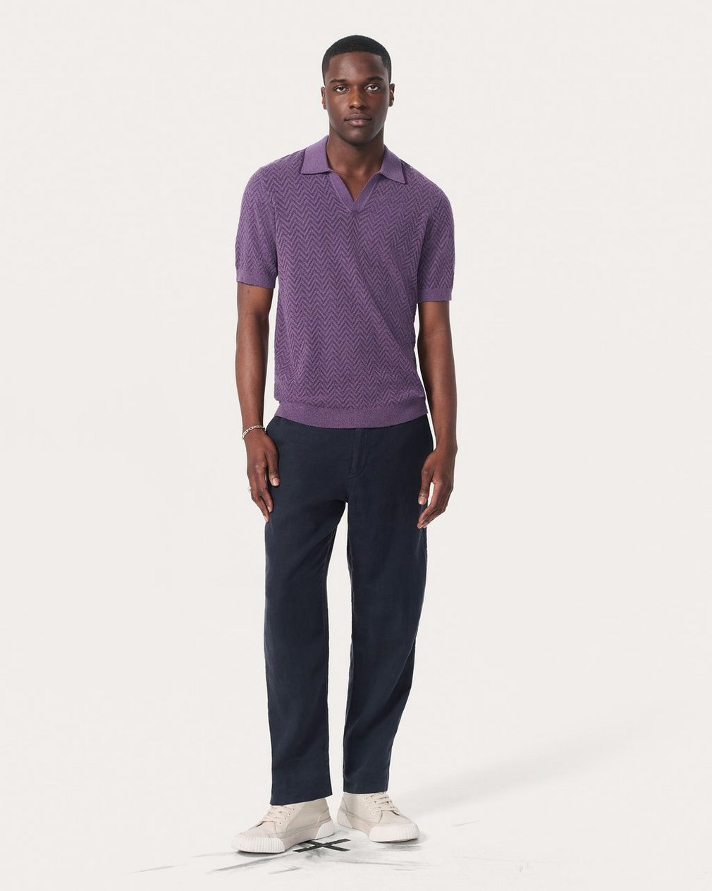 Zuma Herringbone Knit Polo Shirt Washed Violet - Image 3