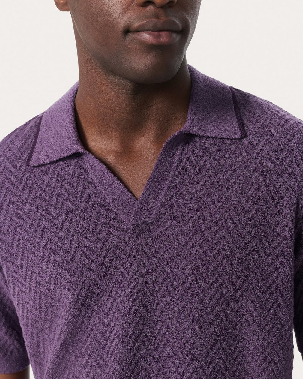Zuma Herringbone Knit Polo Shirt Washed Violet - Image 4