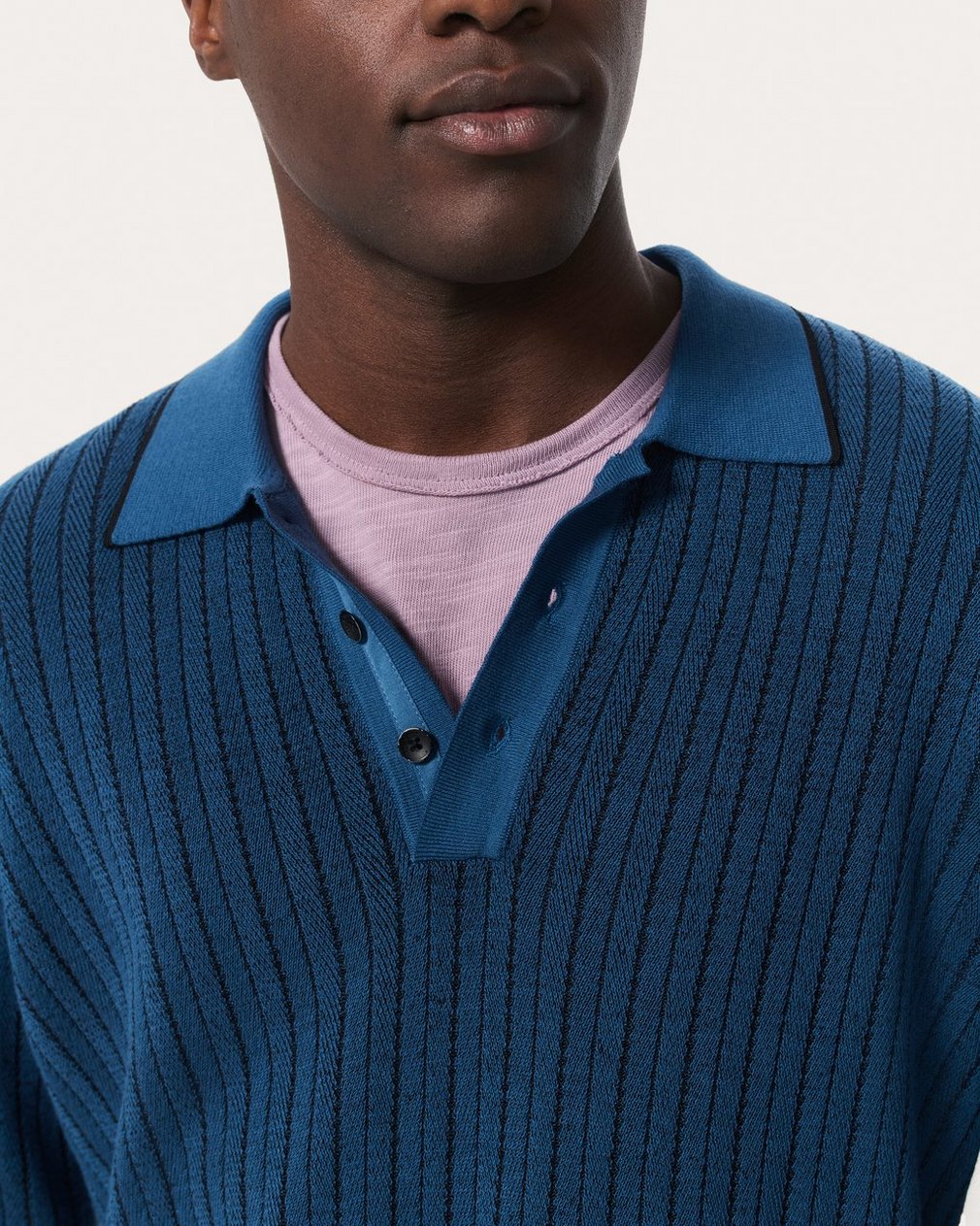 Harvey Striped Knit Polo Shirt Moonlight - Image 4