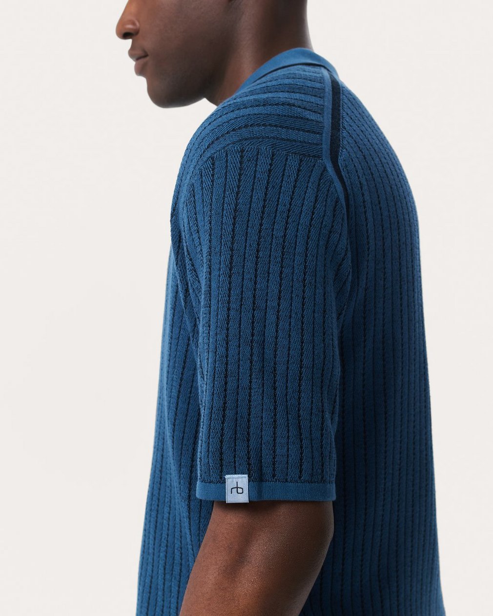 Harvey Striped Knit Polo Shirt Moonlight - Image 5