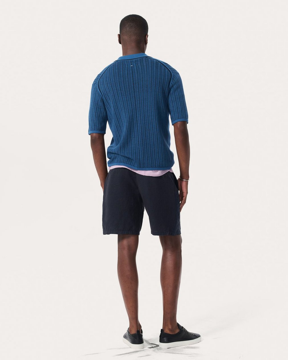 Harvey Striped Knit Polo Shirt Moonlight - Image 6