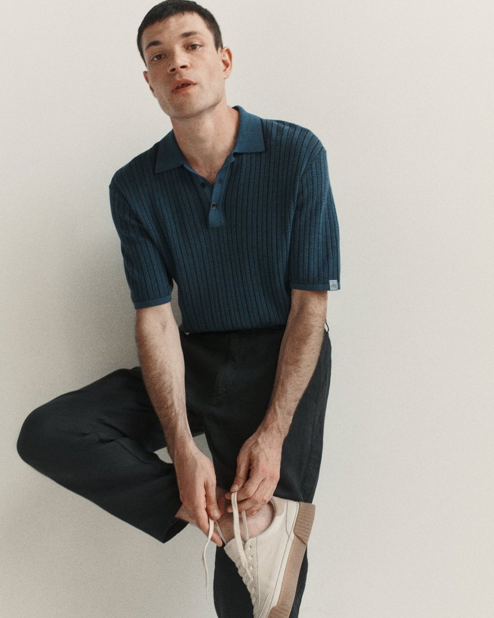 Harvey Striped Knit Polo Shirt Moonlight - Image 7