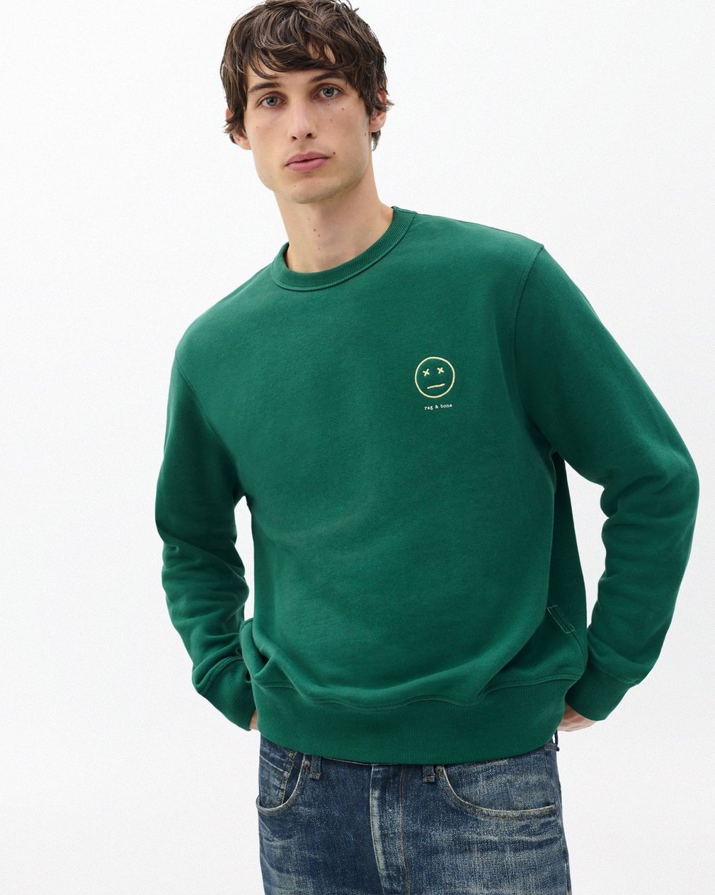 Sour Face Embroidered Sweatshirt Pine Forest
