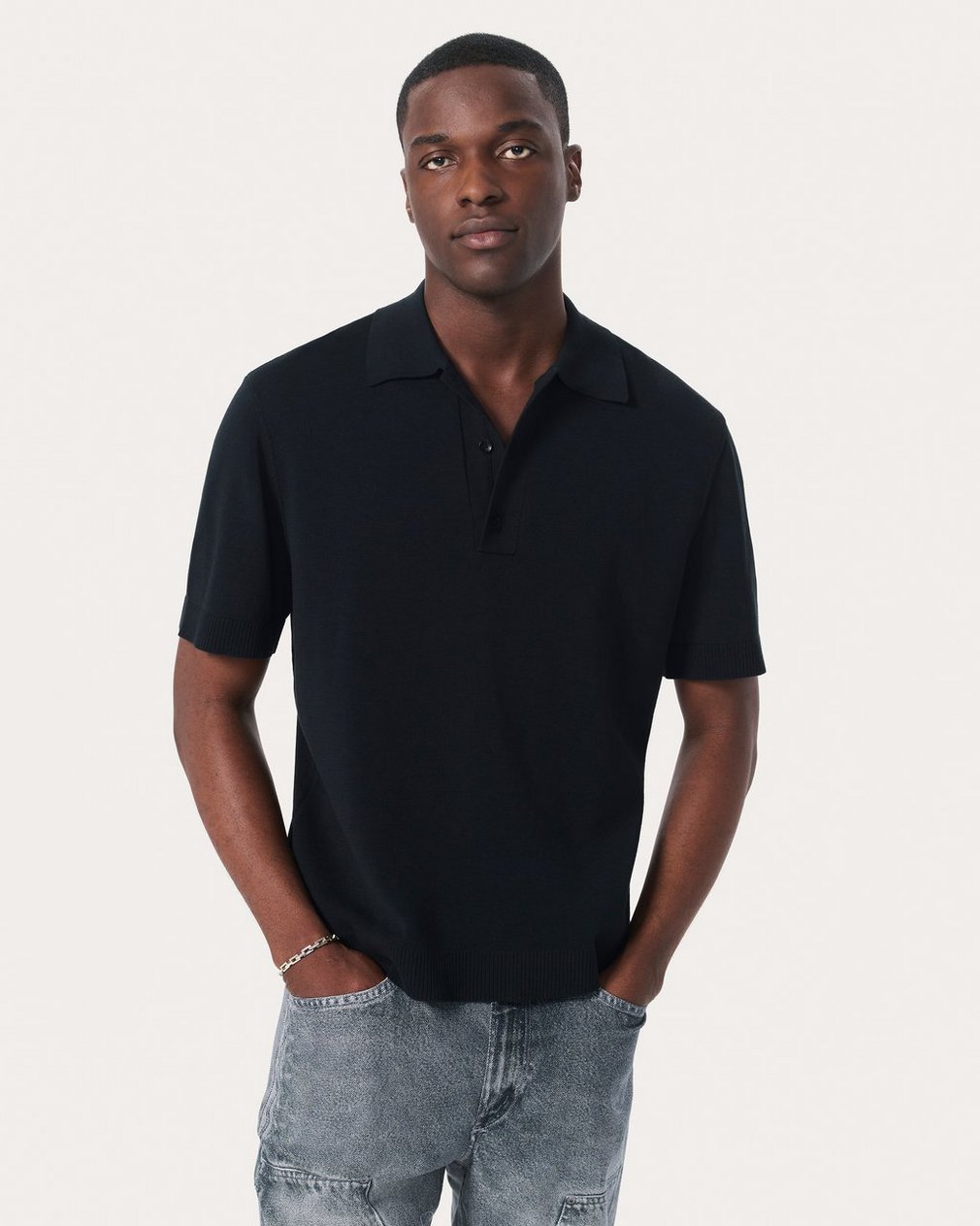 Knit Polo Shirt Black - Image 2