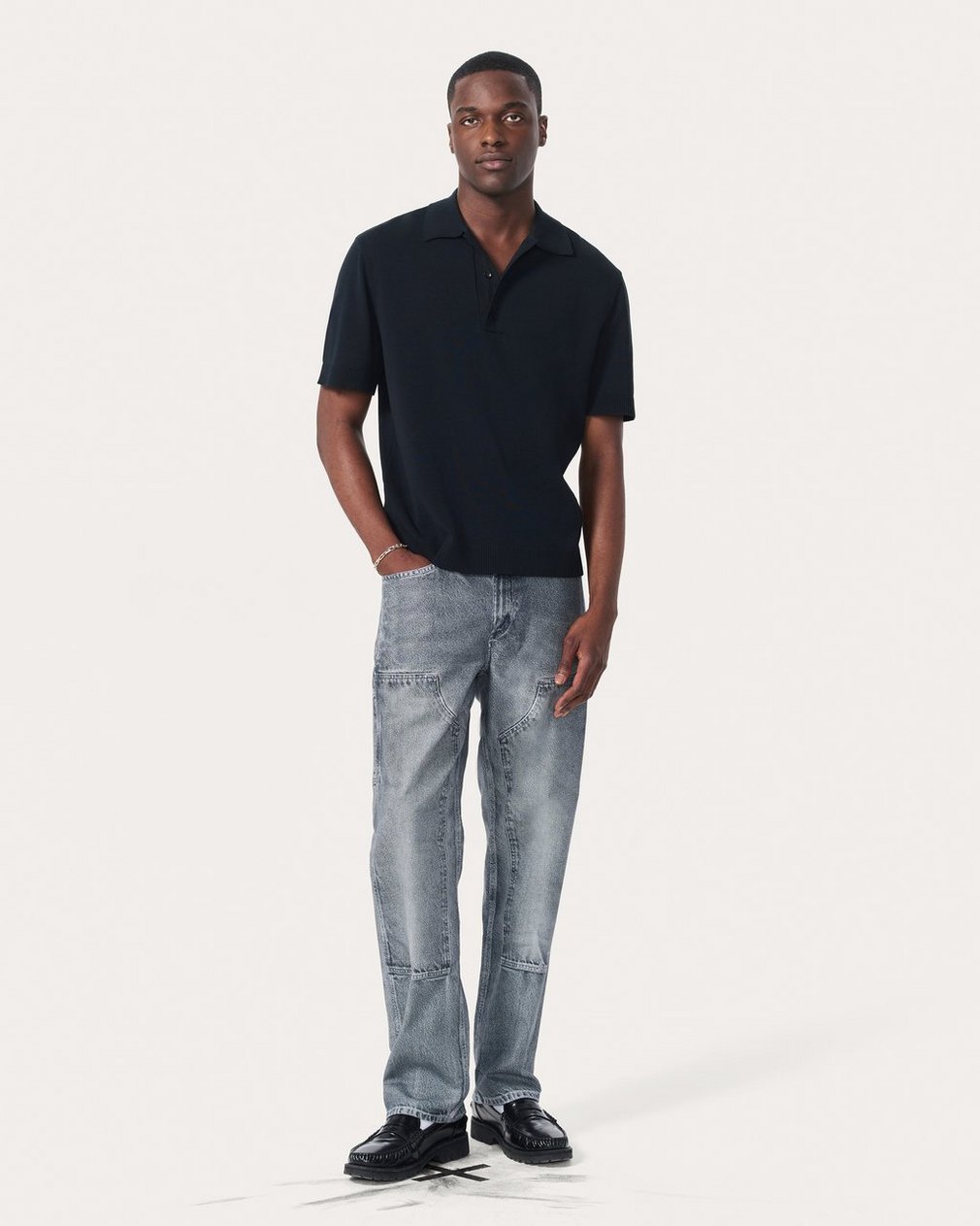 Knit Polo Shirt Black - Image 3