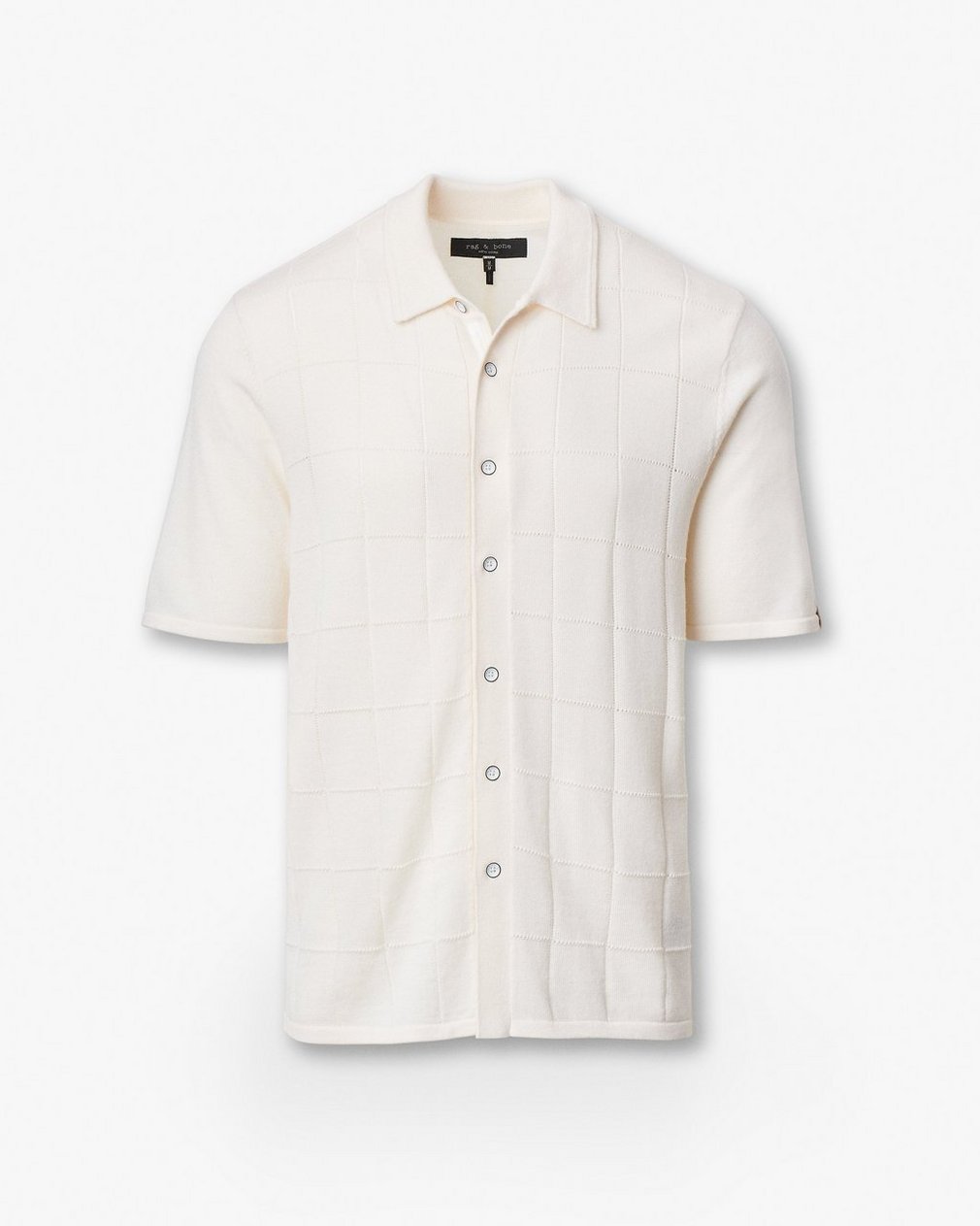 Dalton Windowpane Knit Shirt Ivory - Image 2