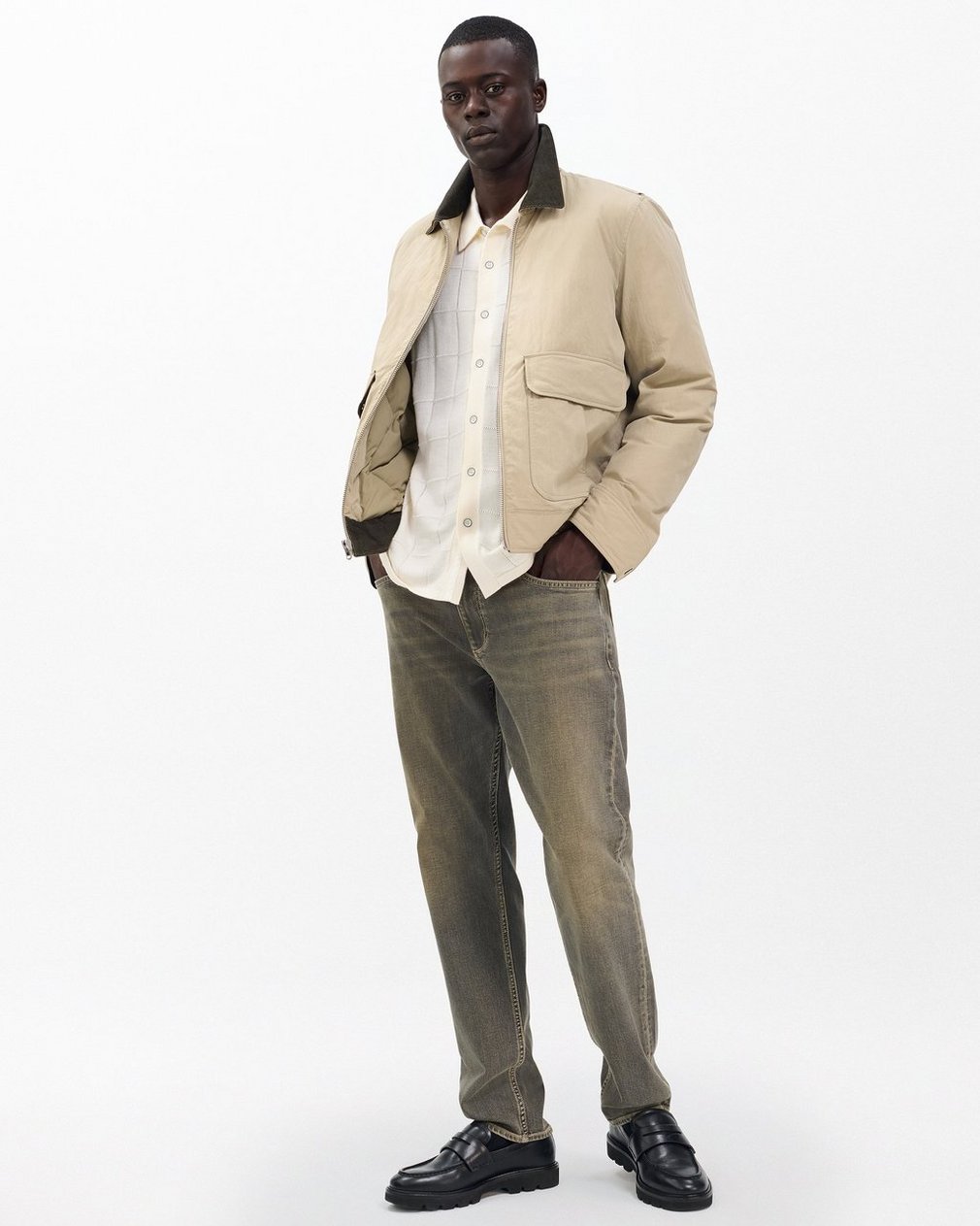Dalton Windowpane Knit Shirt Ivory - Image 3