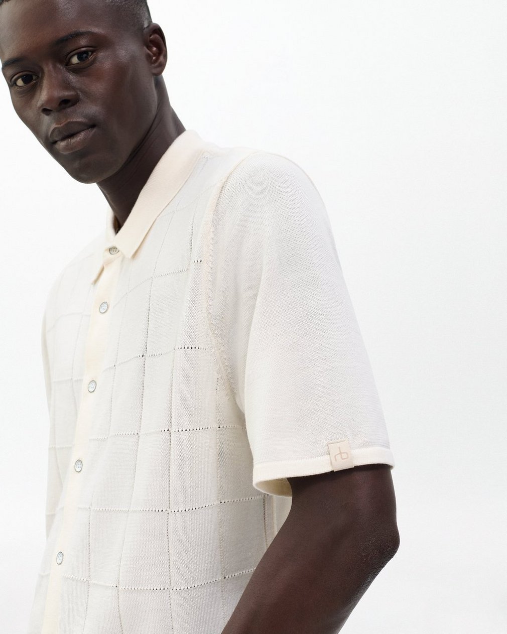 Dalton Windowpane Knit Shirt Ivory - Image 4