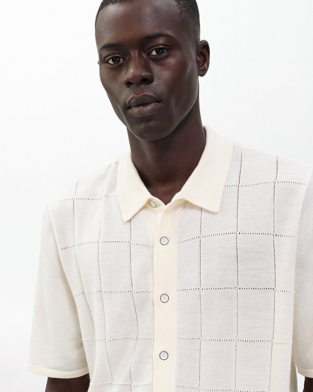 Dalton Windowpane Knit Shirt Ivory - Image 5