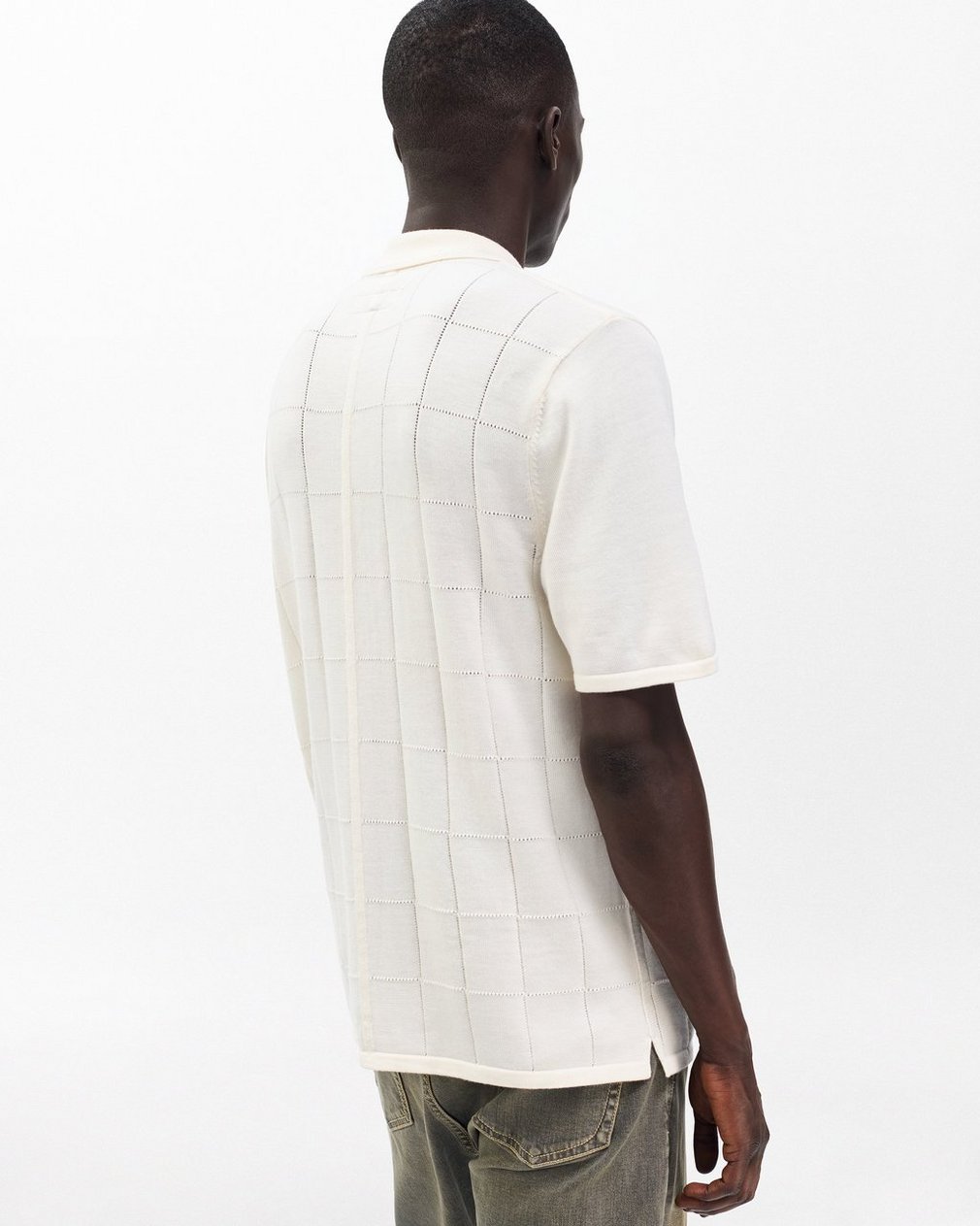 Dalton Windowpane Knit Shirt Ivory - Image 6