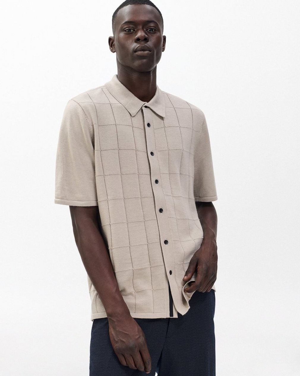 Dalton Windowpane Knit Shirt Tan