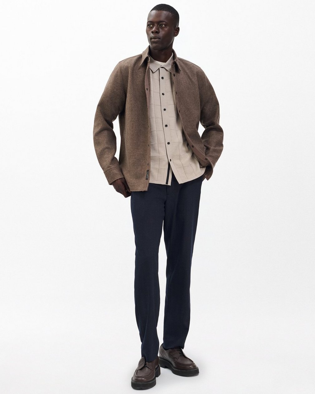 Dalton Windowpane Knit Shirt Tan - Image 3