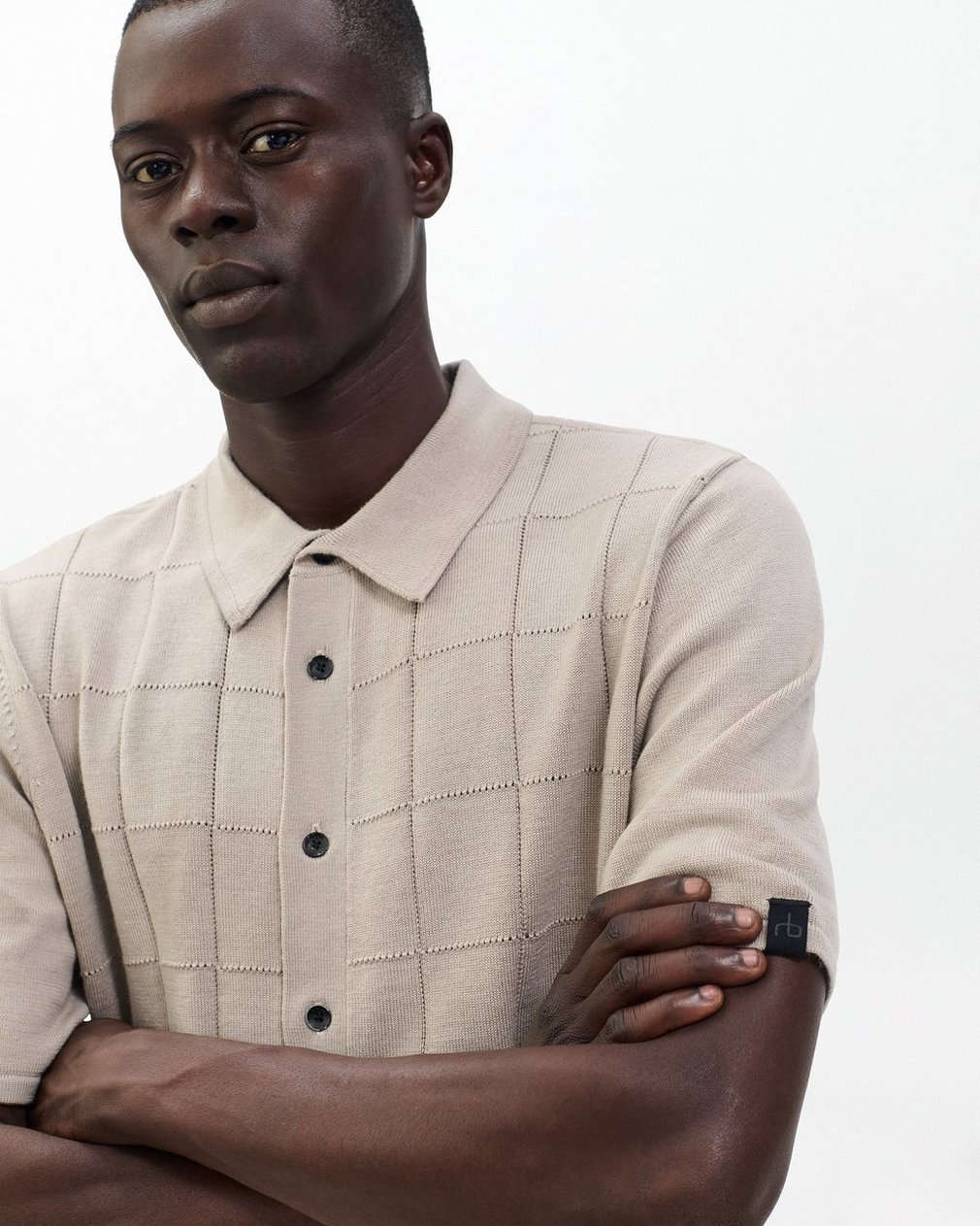 Dalton Windowpane Knit Shirt Tan - Image 4