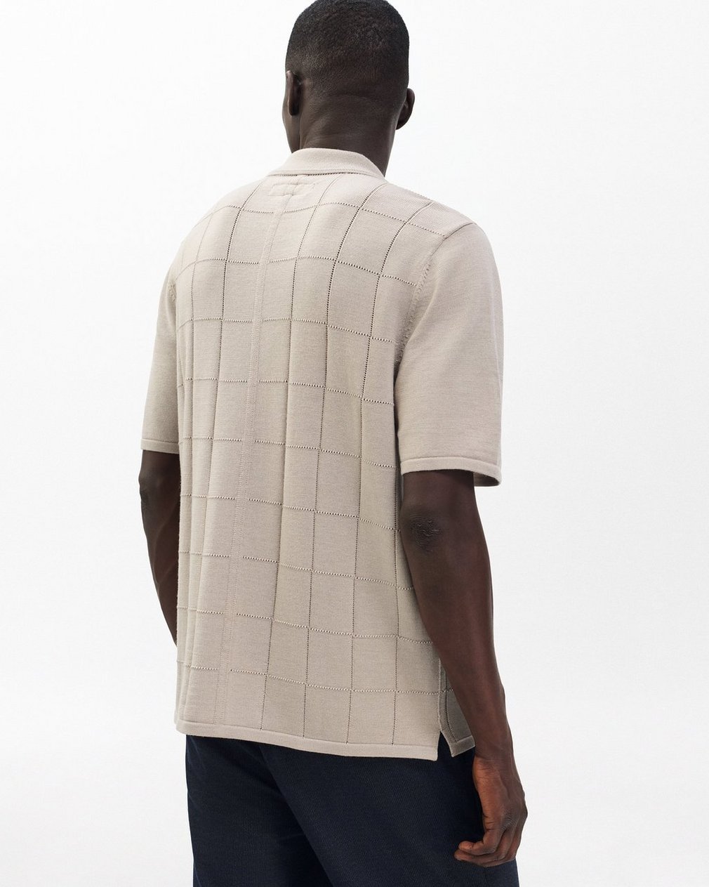 Dalton Windowpane Knit Shirt Tan - Image 6