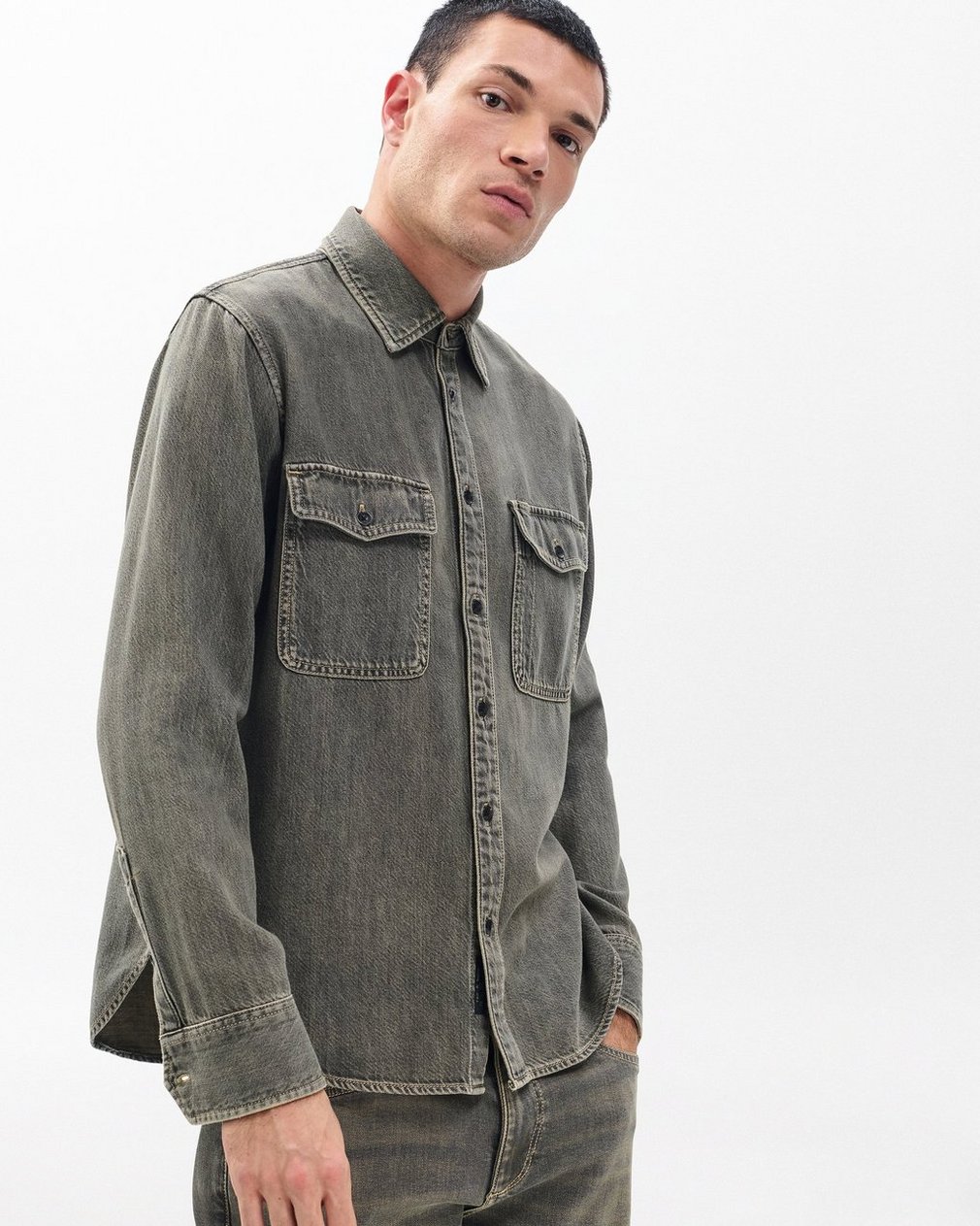 Jack Infuse Denim Shirt Grey Olive - Image 4