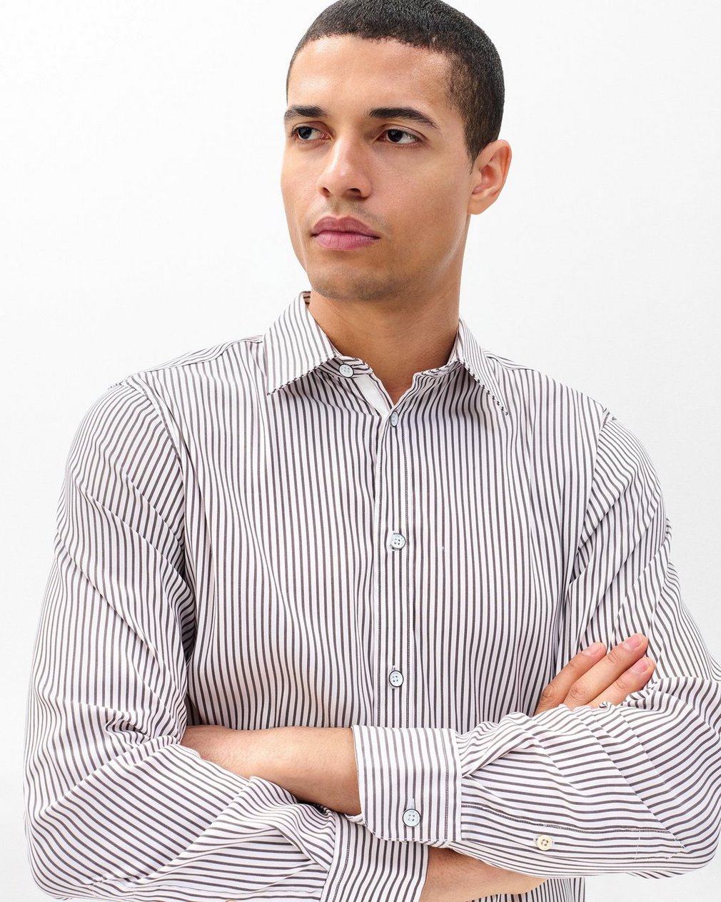 Patrick Poplin Shirt Coffee Stripe