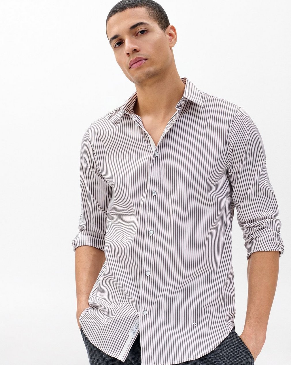 Patrick Poplin Shirt Coffee Stripe - Image 5