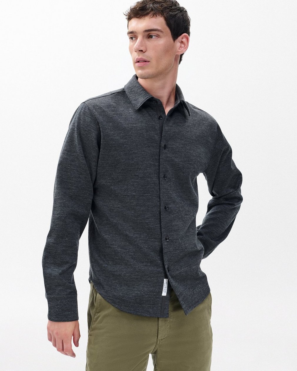 Tomlin Merino Wool Knit Shirt Charcoal