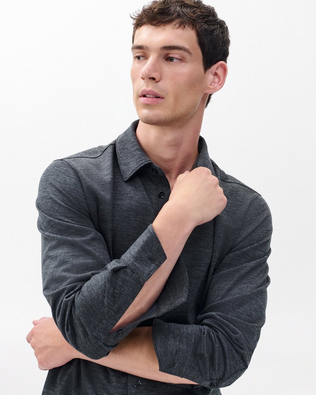 Tomlin Merino Wool Knit Shirt Charcoal - Image 4