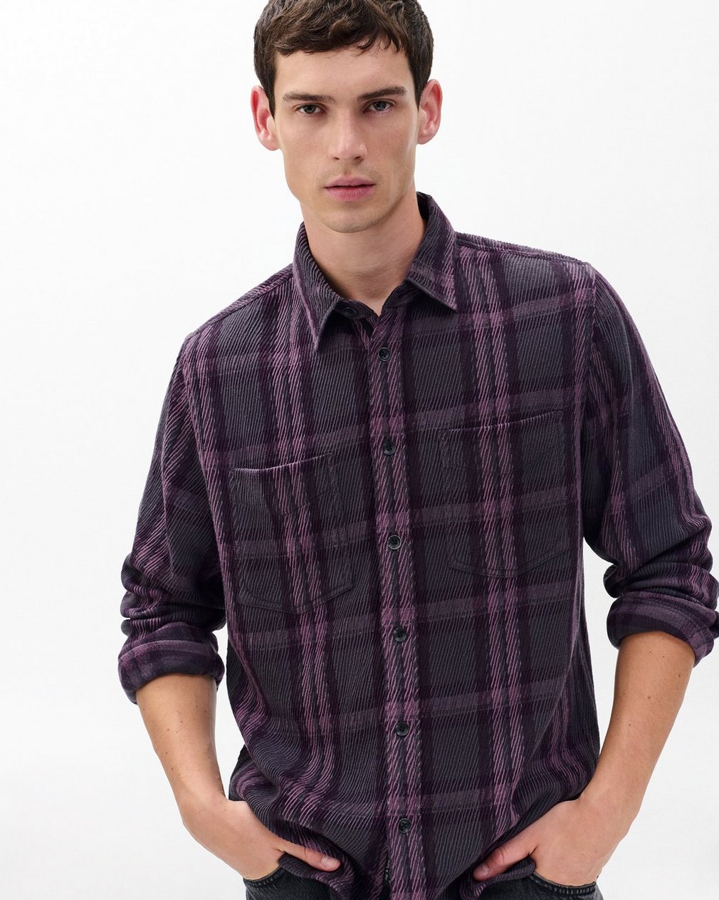Plaid Twill CPO Overshirt Purple Fairfax