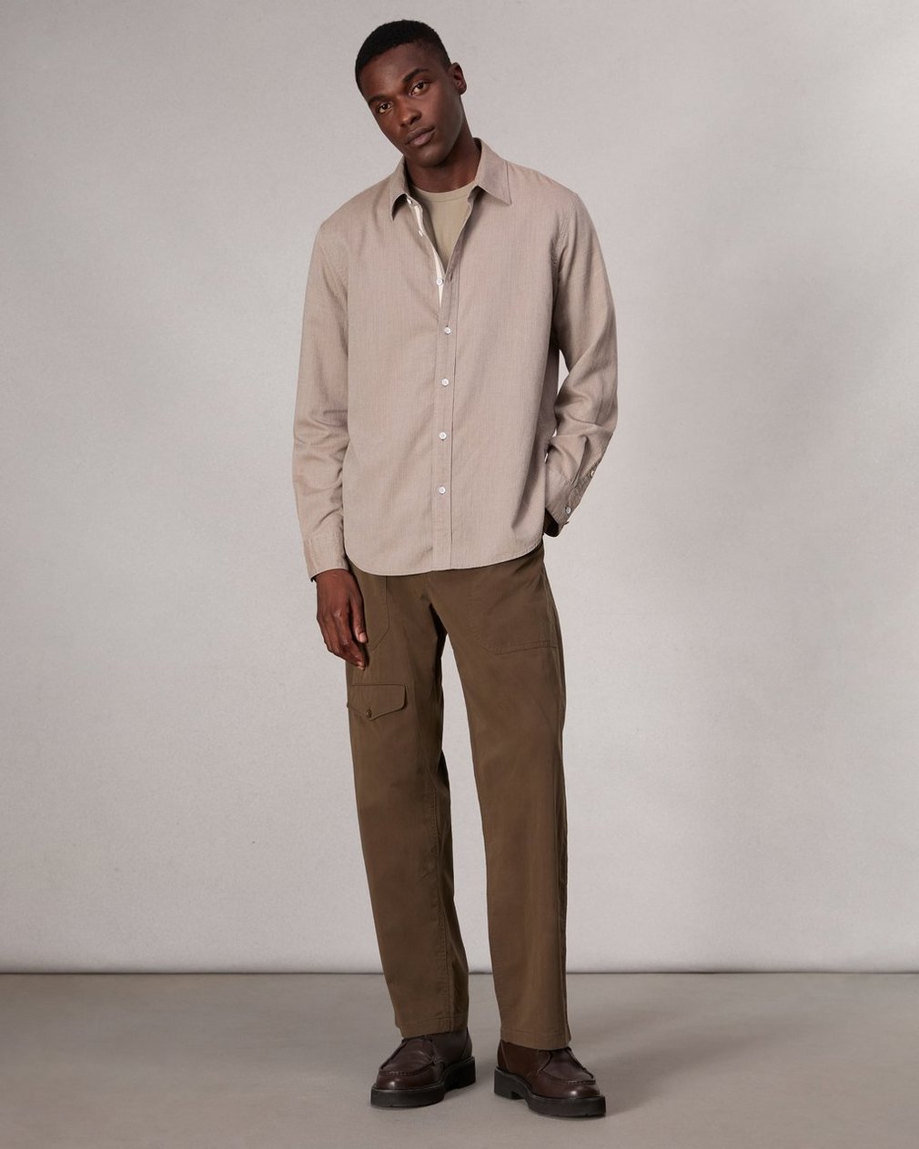 Finch Textured Striped Shirt Khaki Stripe - Image 3