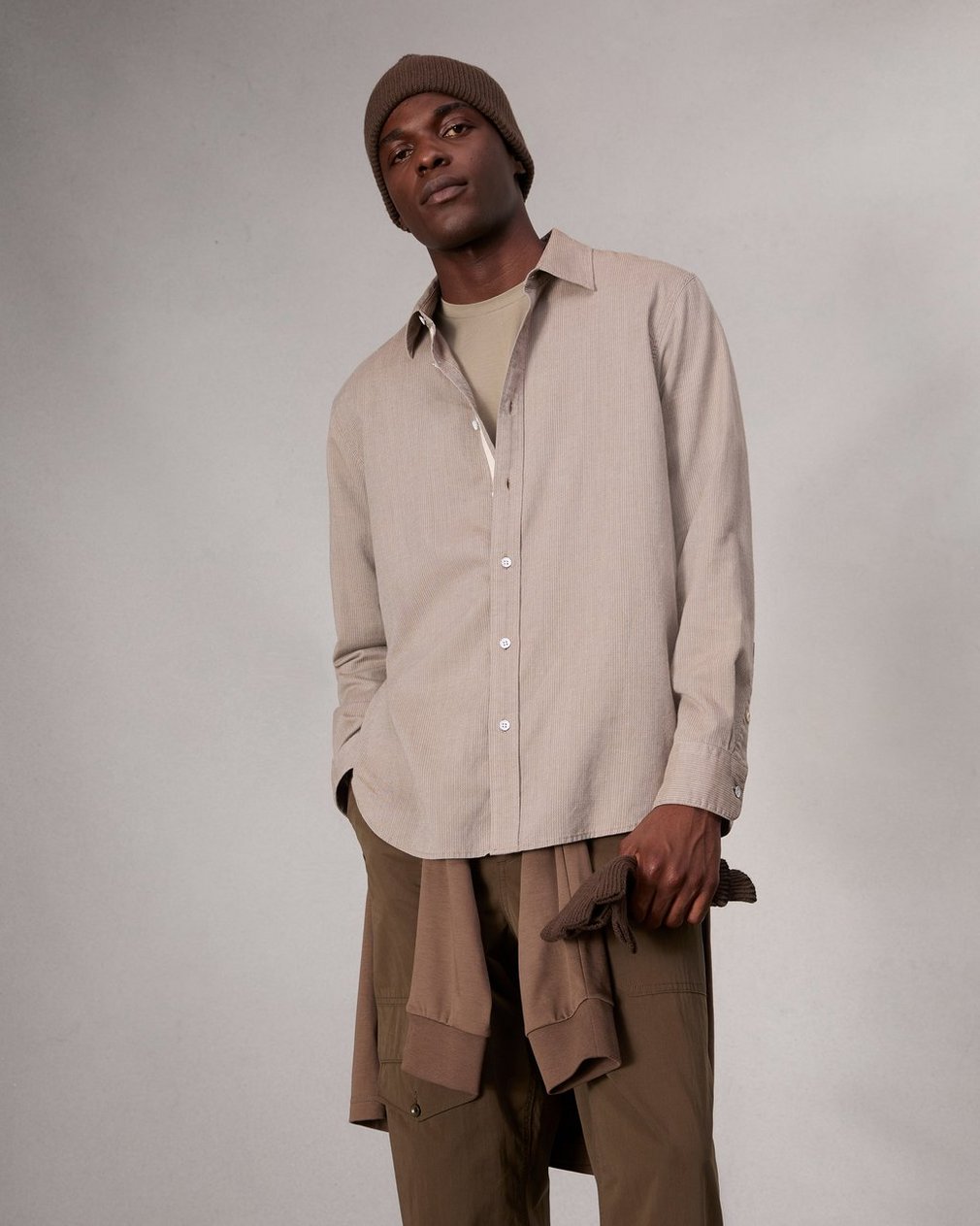 Finch Textured Striped Shirt Khaki Stripe - Image 7