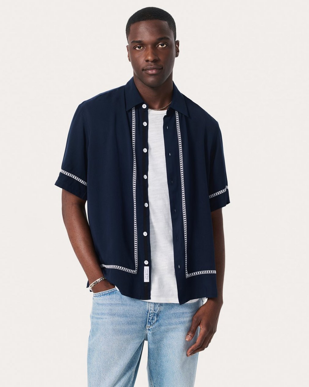 Dalton Embroidered Shirt Blue Ezra Stripe