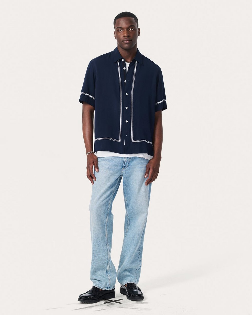 Dalton Embroidered Shirt Blue Ezra Stripe - Image 3