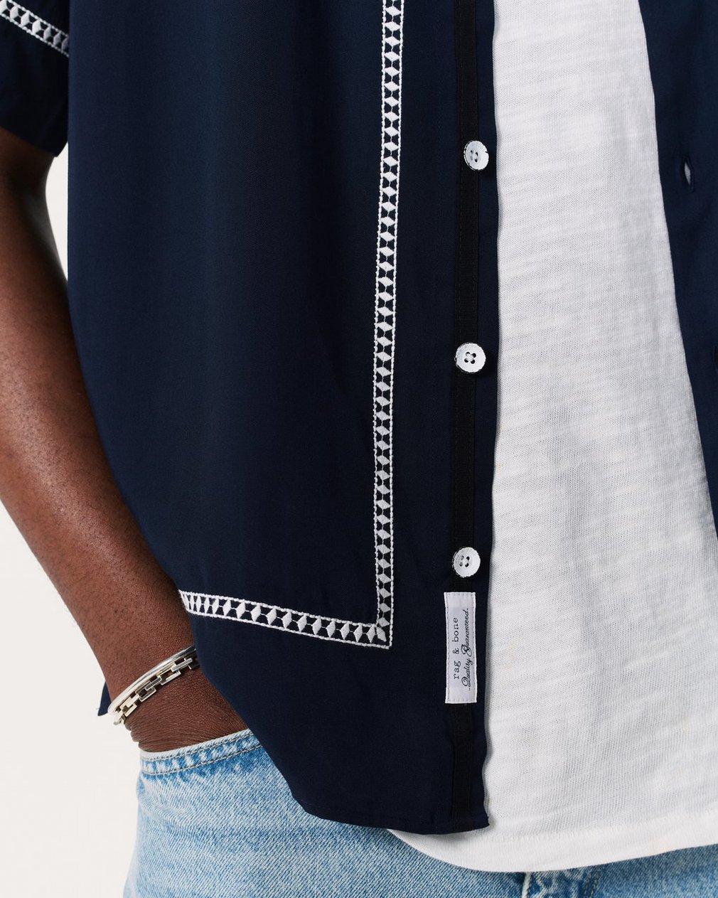 Dalton Embroidered Shirt Blue Ezra Stripe - Image 5