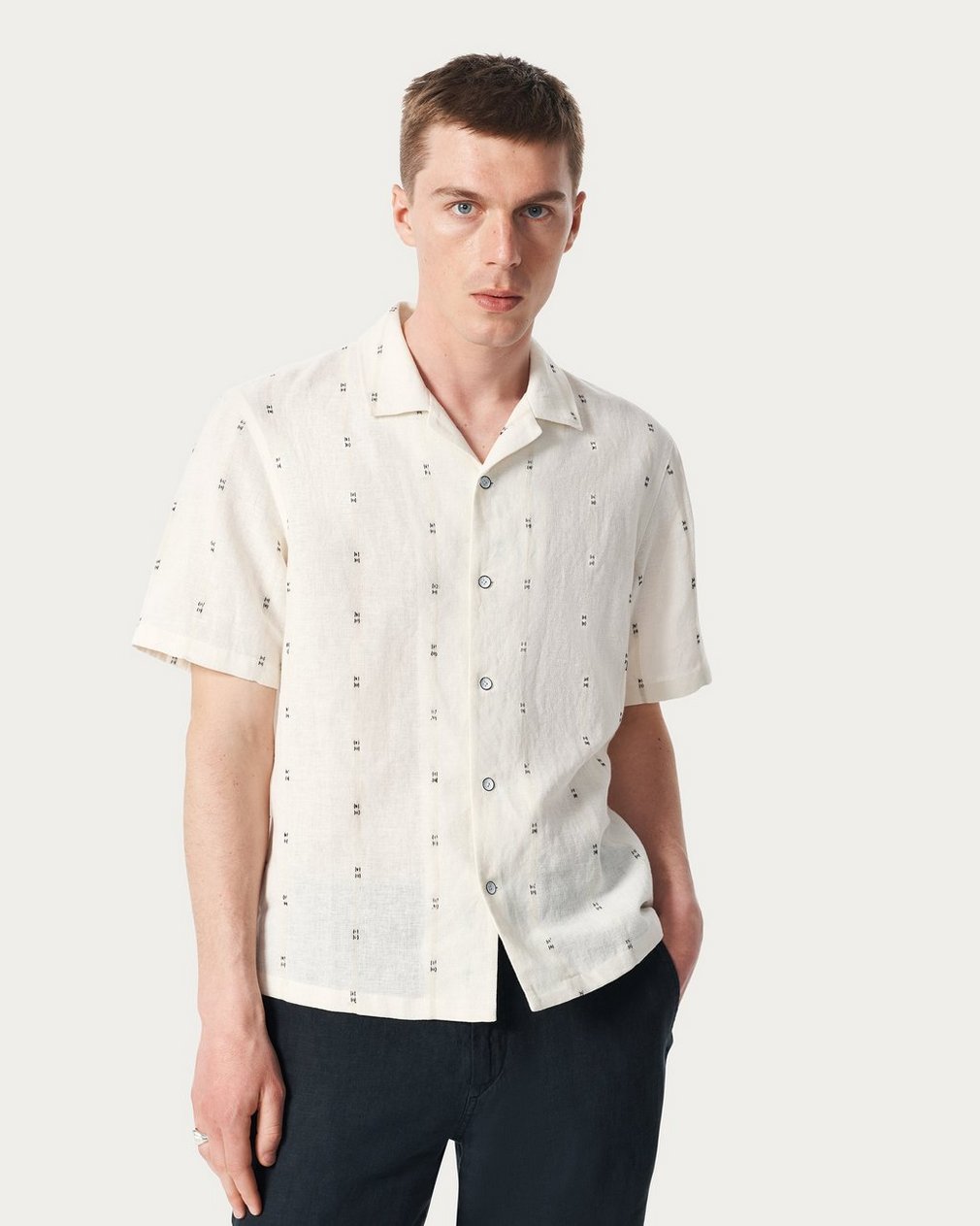 Avery Embroidered Camp Shirt White Remi Stripe