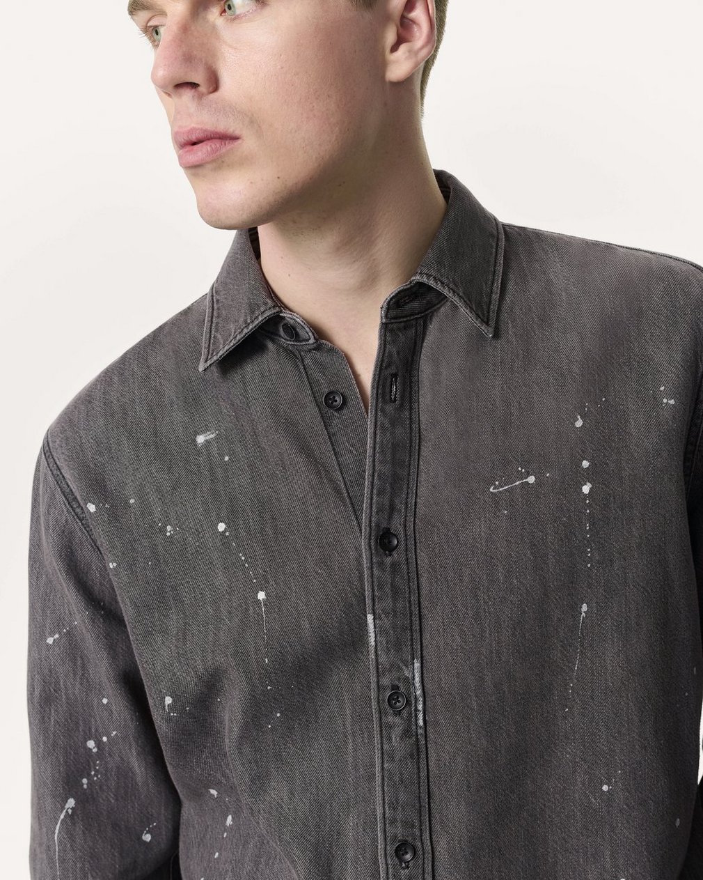 Finch Hand-Painted Denim Shirt Painted Charcoal - Image 3