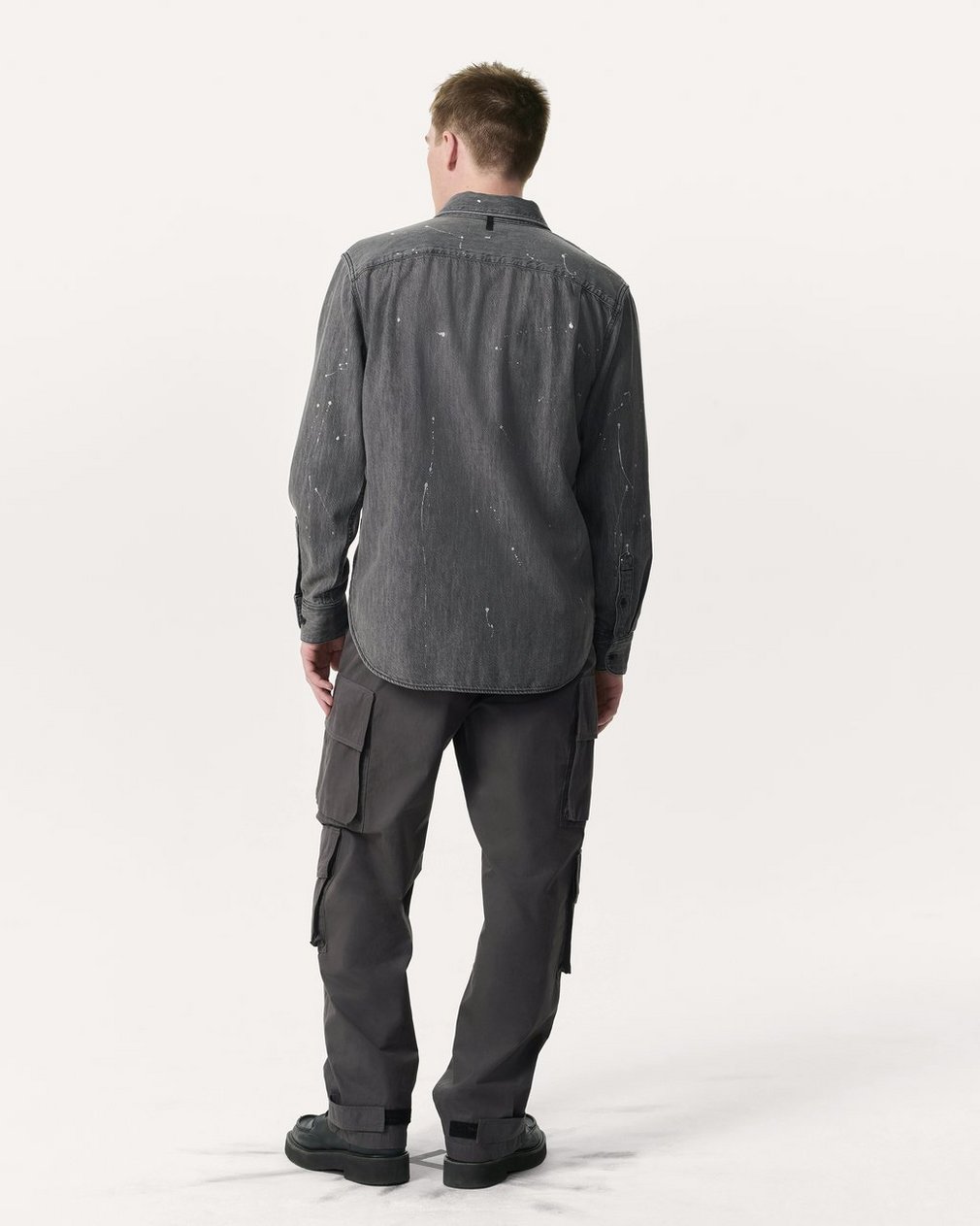 Finch Hand-Painted Denim Shirt Painted Charcoal - Image 5