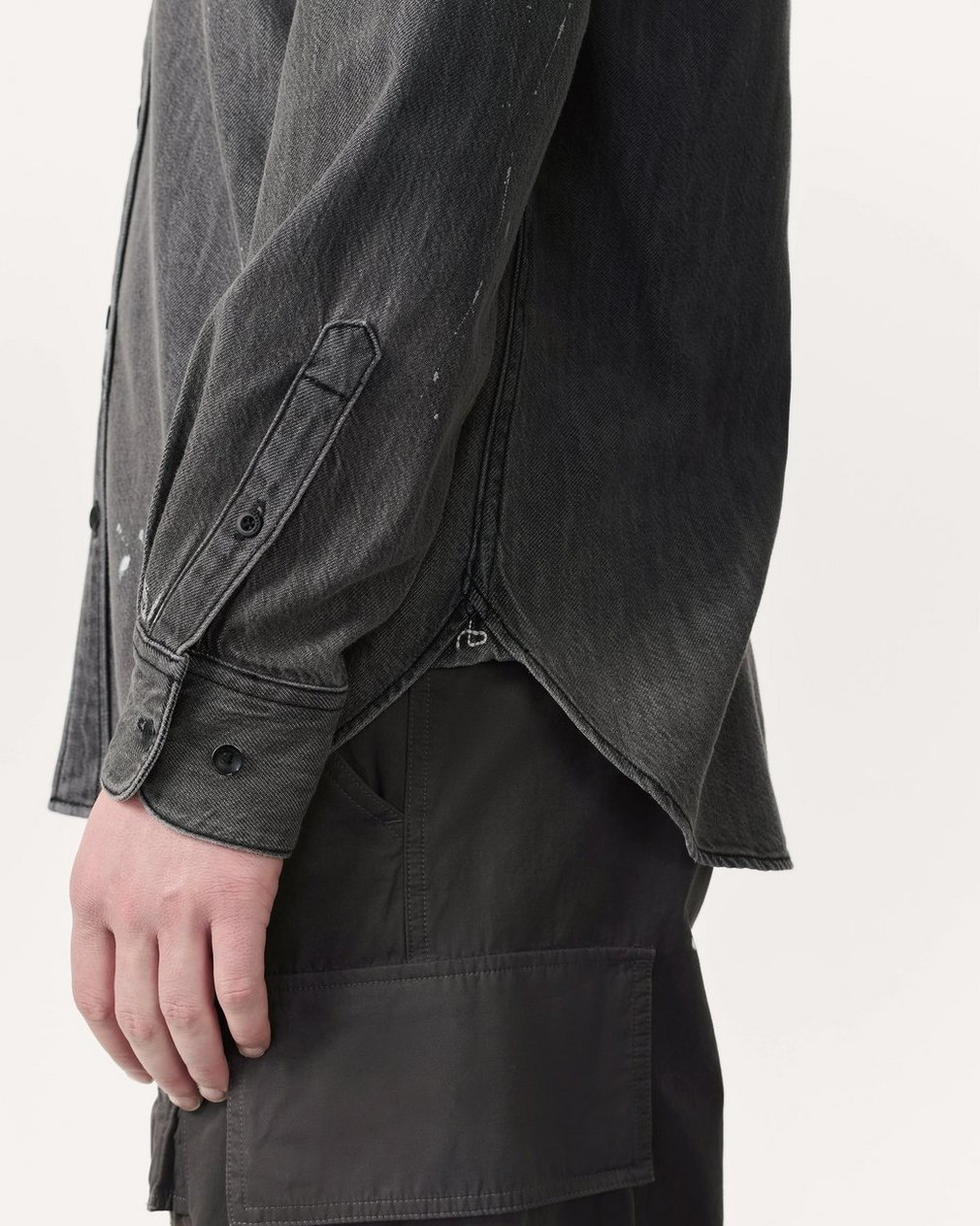 Finch Hand-Painted Denim Shirt Painted Charcoal - Image 6