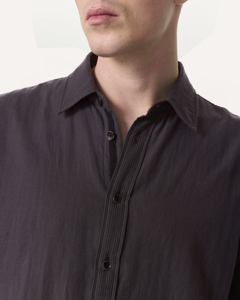 Finch Striped Cotton Gauze Shirt Dark Grey - Image 3