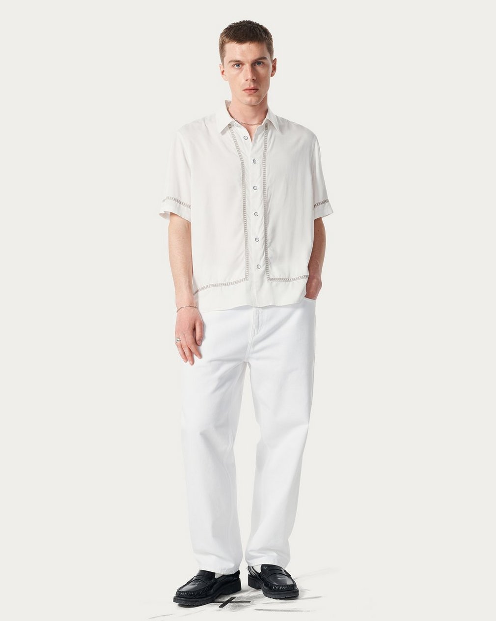 Dalton Embroidered Shirt White Ezra Stripe - Image 3