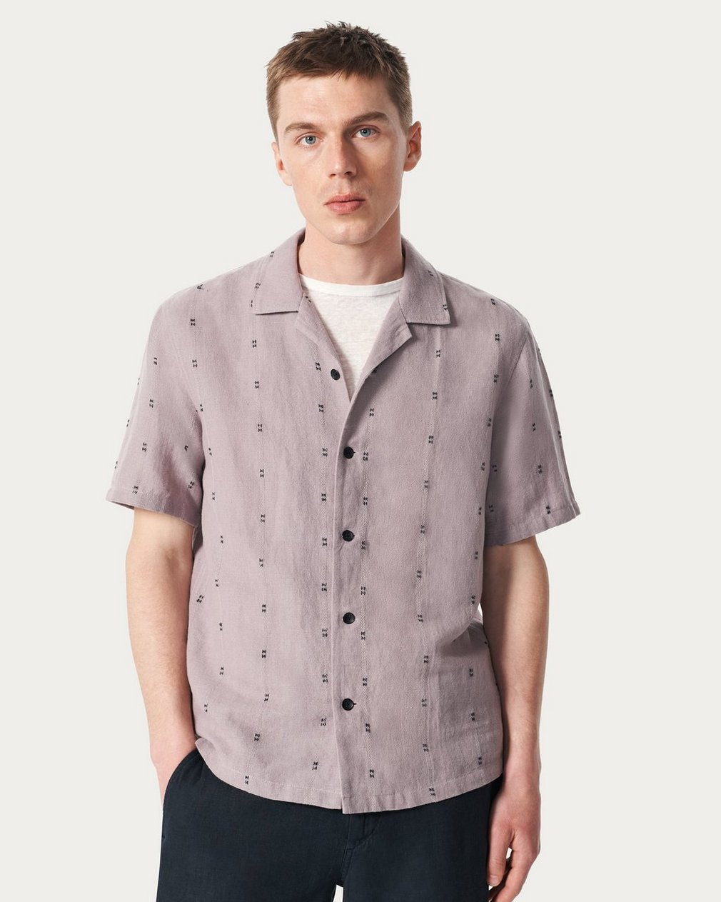 Avery Embroidered Camp Shirt Gull Remi Stripe