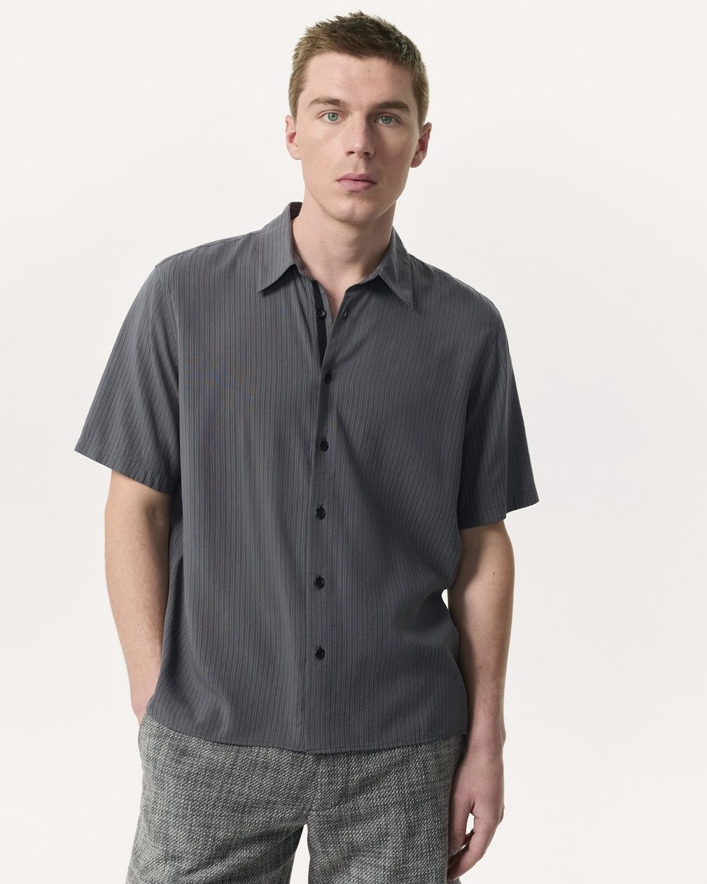 Relaxed Fit Dalton Dobby Striped Shirt Dark Grey