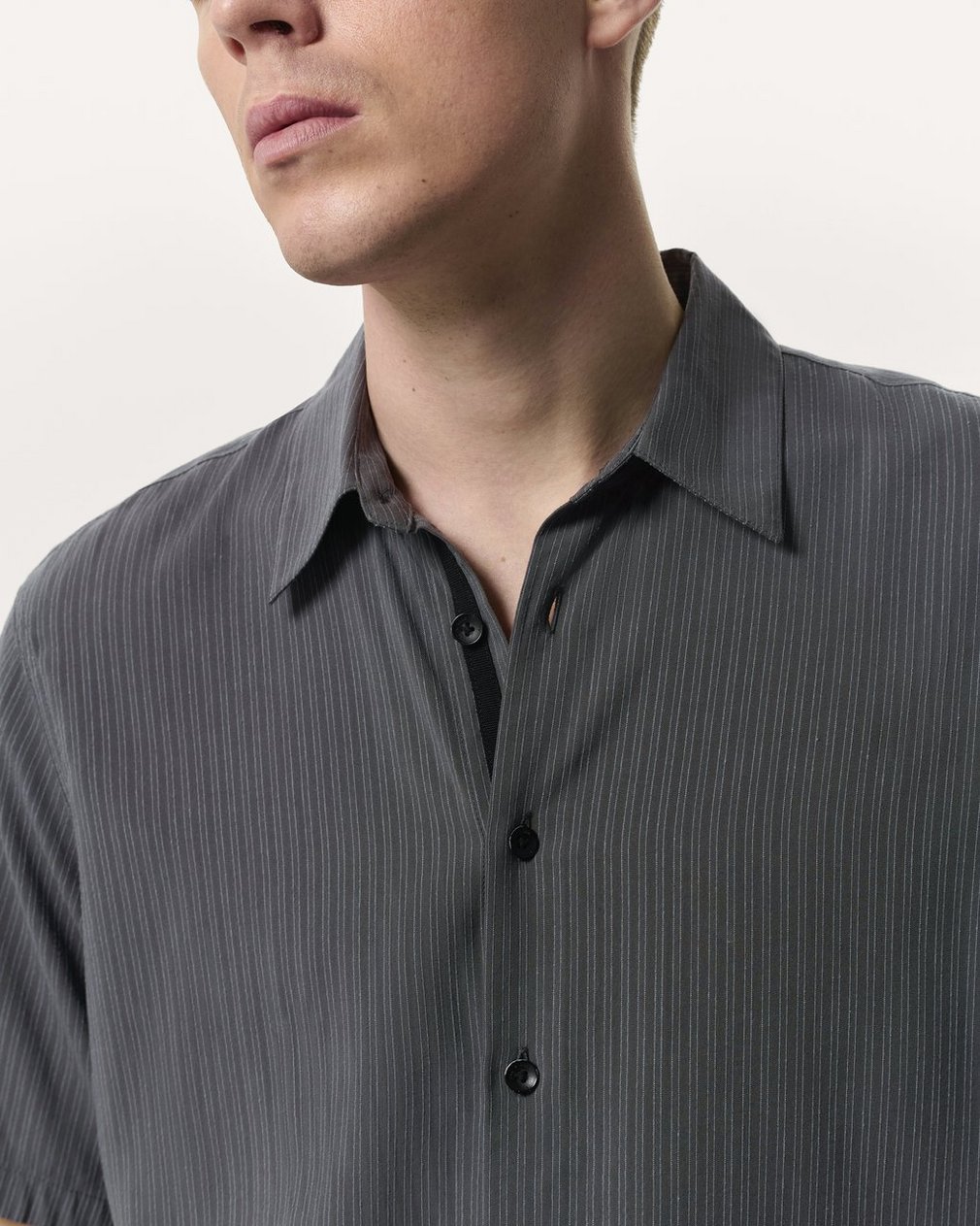 Relaxed Fit Dalton Dobby Striped Shirt Dark Grey - Image 3