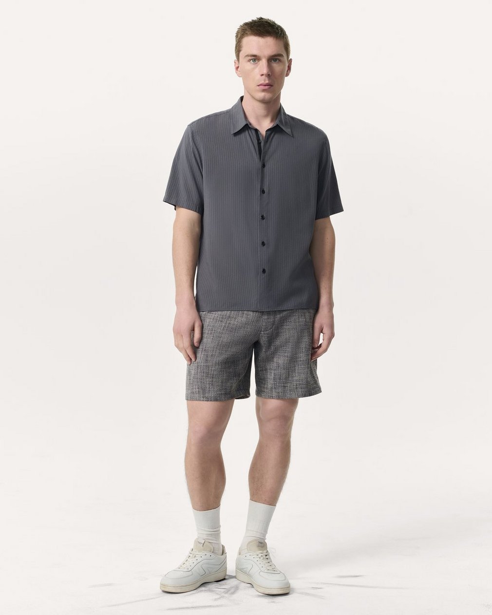 Relaxed Fit Dalton Dobby Striped Shirt Dark Grey - Image 4