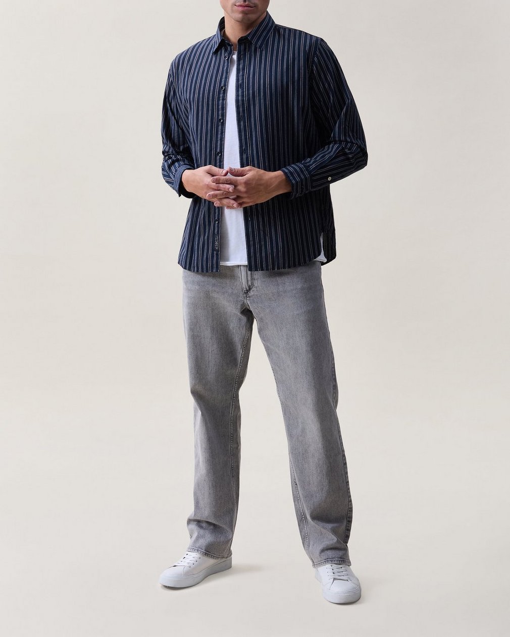 Griffin Poplin Striped Shirt Navy Stripe