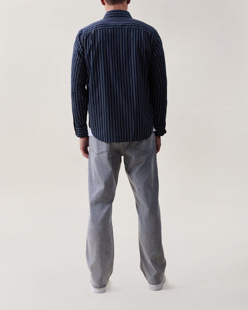 Griffin Poplin Striped Shirt Navy Stripe - Image 2