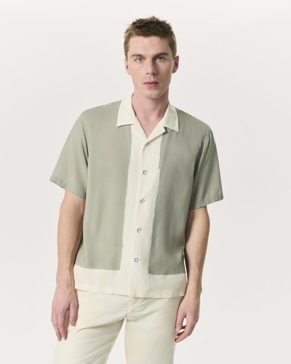 Avery Relaxed Fit Painterly Print Woven Shirt Tan Anthony Print