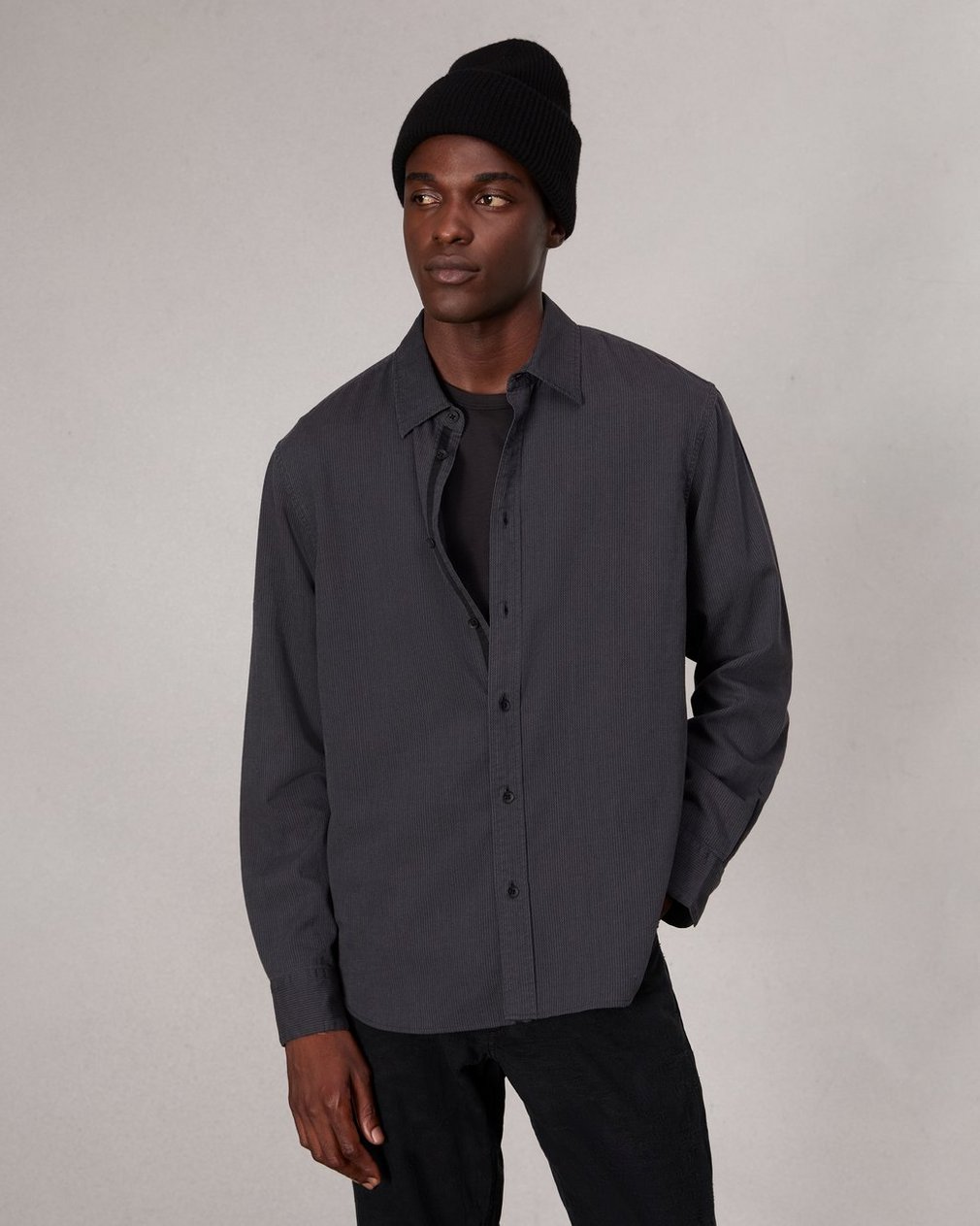 Finch Textured Striped Shirt Black Stripe