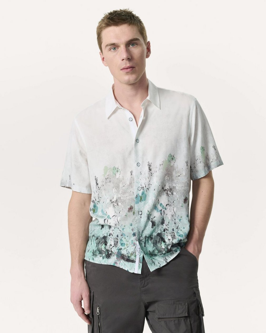 Relaxed Fit Dalton Paint Splatter Shirt White Paint
