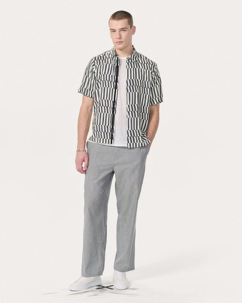 Dalton Printed Shirt Blue & White Joff Print - Image 3