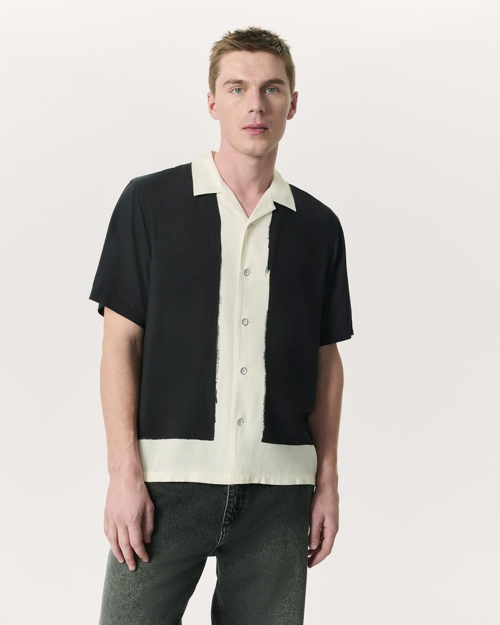 Avery Relaxed Fit Painterly Print Woven Shirt Navy Anthony Print