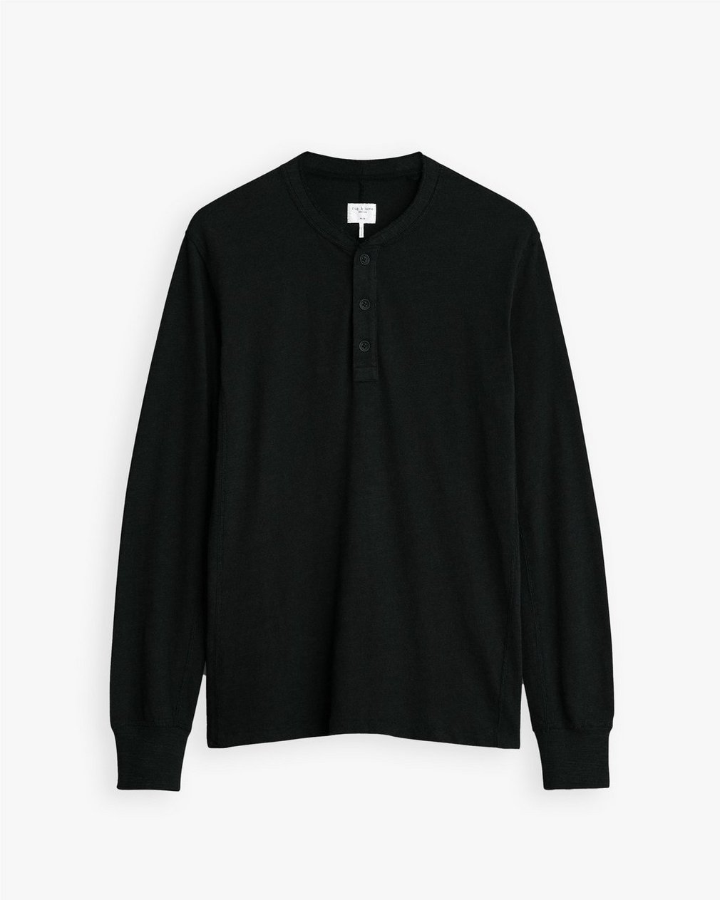 Classic Long-Sleeve Crewneck Henley in Black