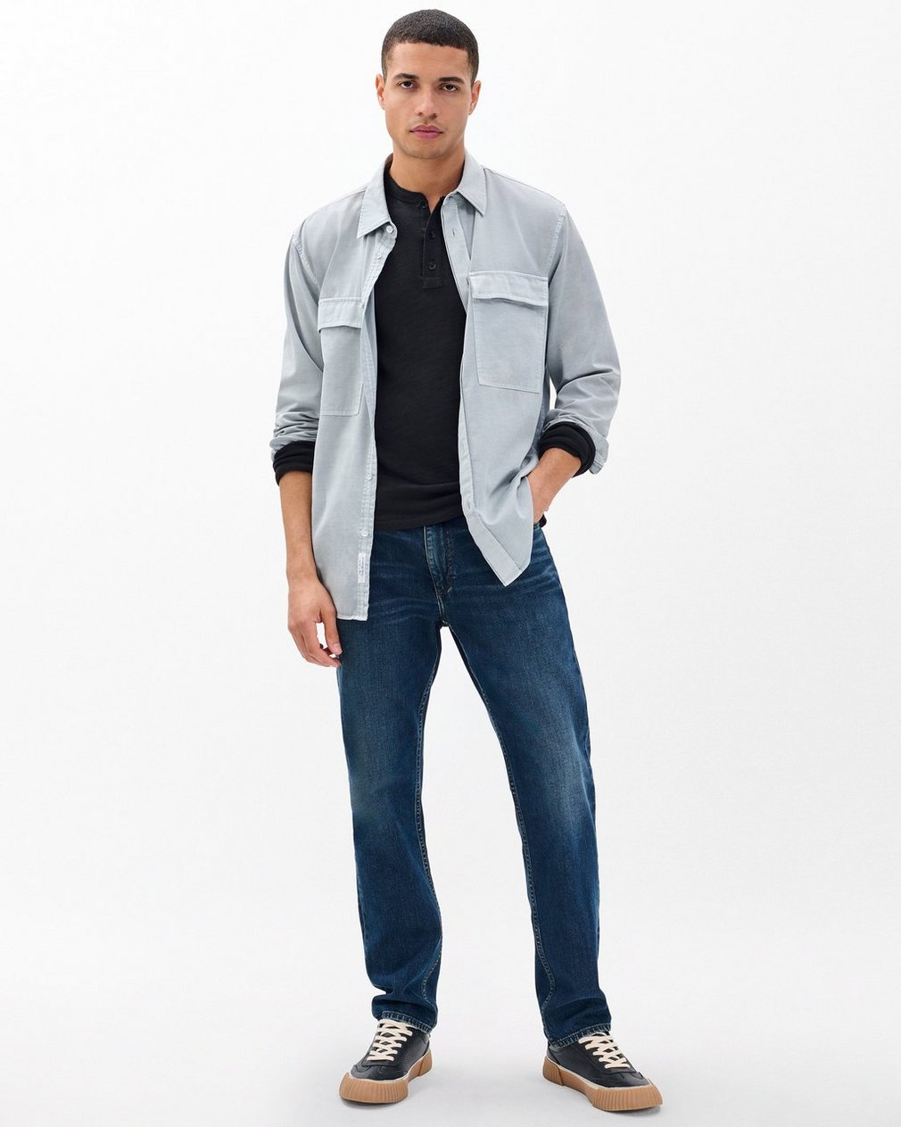 Classic Long-Sleeve Crewneck Henley in Black - Image 3